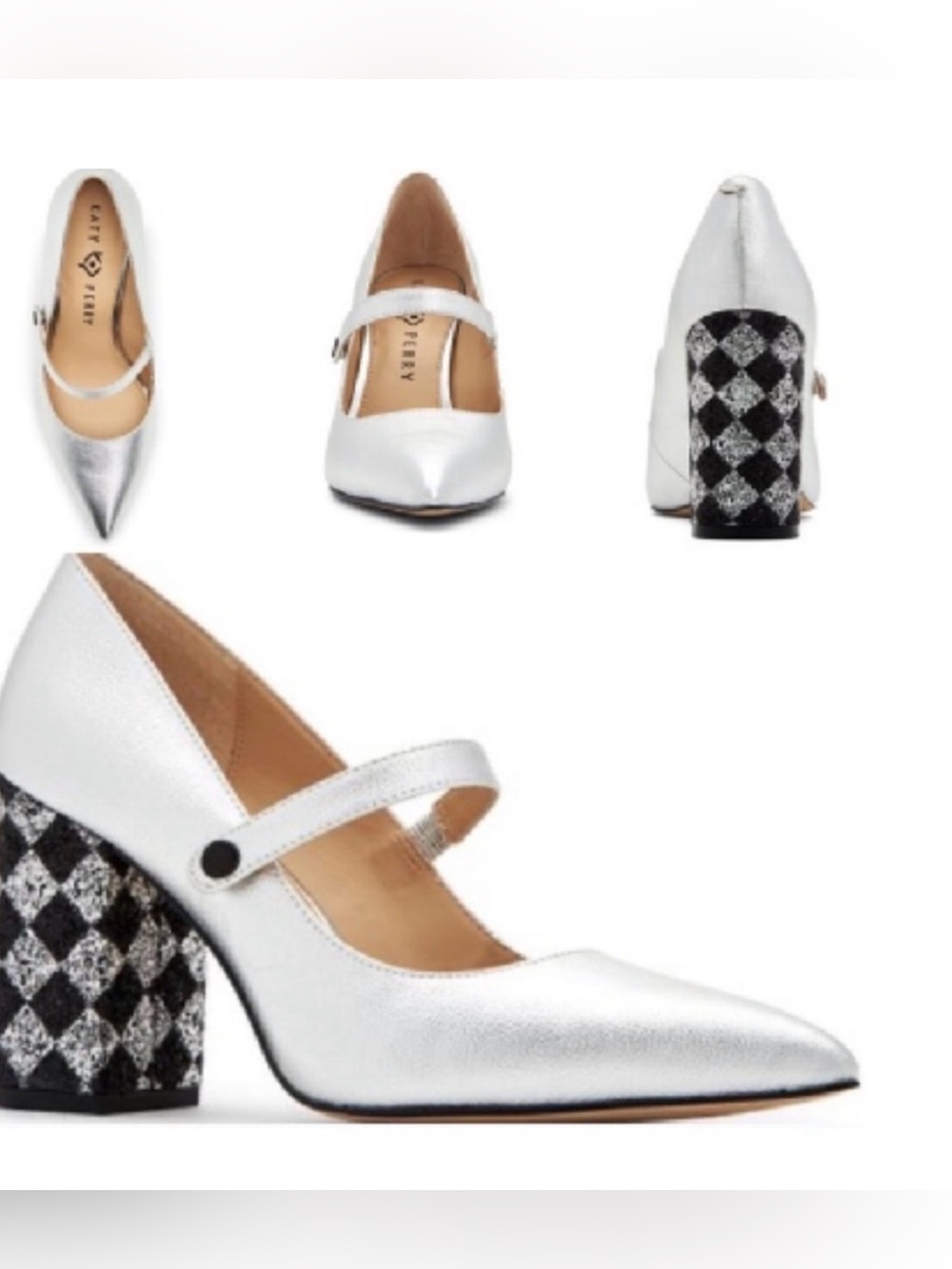 Katy Perry Collections Metallic Silver Mary Jane Pointed Pumps